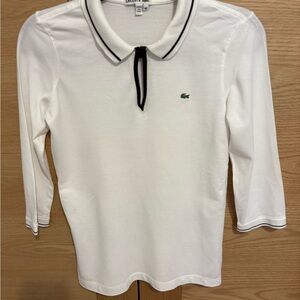 Women's Lacoste 3/4 Sleeve White Polo - Size 40/M